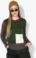 United Colors Of Benetton Green & Grey Solid Pullover women