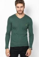 United Colors Of Benetton Green Solid V Neck T Shirt men