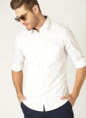United Colors of Benetton Men White Slim Fit Solid Casual Shirt