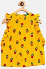 United Colors Of Benetton Mustard Printed A Line Dress girls