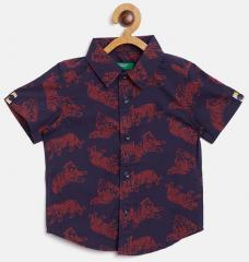 United Colors Of Benetton Navy & Red Regular Fit Printed Casual Shirt boys
