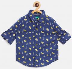 United Colors Of Benetton Navy & Yellow Regular Fit Printed Casual Shirt boys