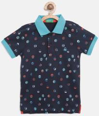 United Colors Of Benetton Navy Blue Printed Polo Collar T Shirt boys