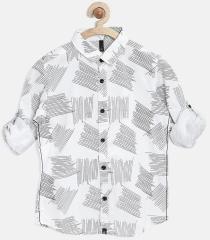 United Colors Of Benetton Off White Printed Shirt boys