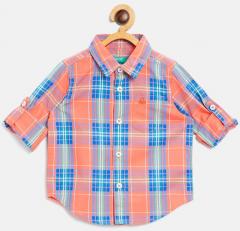 United Colors Of Benetton Orange & Blue Regular Fit Checked Casual Shirt boys