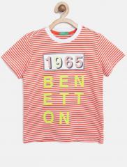United Colors Of Benetton Orange Striped Round Neck T Shirt boys