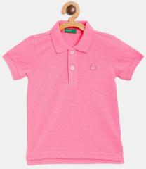 United Colors Of Benetton Pink Solid Polo Collar T Shirt boys