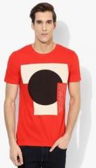 United Colors Of Benetton Red Printed Slim Fit Round Neck T Shirt men