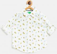 United Colors Of Benetton White & Yellow Regular Fit Printed Casual Shirt boys