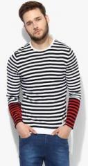 United Colors Of Benetton White Striped Slim Fit Round Neck T Shirt men