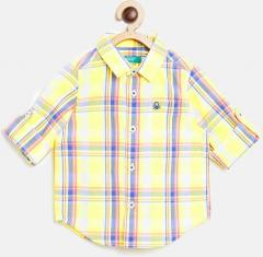 United Colors Of Benetton Yellow & Blue Regular Fit Checked Casual Shirt boys