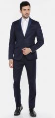 V Dot Navy Blue Solid Skinny Fit Formal Suit men