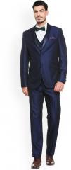 Van Heusen Blue Solid Slim Fit Single Breasted Tuxedo Suit men