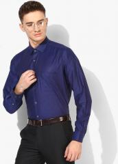 Van Heusen Navy Blue Self Design Regular Fit Formal Shirt men