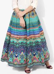 Vedic Multicoloured Printed Flared Maxi Skirt women