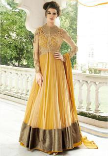Viva N Diva Yellow Embellished Dress Material women