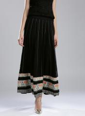 W Black Printed Panelled Maxi Flared Skirt women