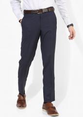Wills Lifestyle Navy Blue Checked Mid Rise Formal Trouser men