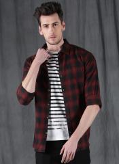 WROGN Men Red & Black Slim Fit Checked Casual Shirt