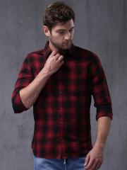 Wrogn Red Checked Slim Fit Casual Shirt men