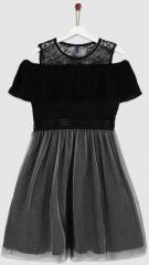 Yk Black & Grey Self Design Fit and Flare Dress girls