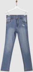 Yk Blue Regular Fit Mid Rise Low Distress Stretchable Jeans boys