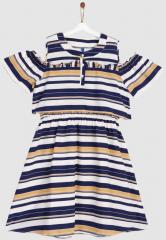 Yk Blue Striped Fit And Flare Dress girls