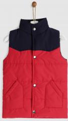 YK Boys Red & Navy Blue Colourblocked Puffer Jacket