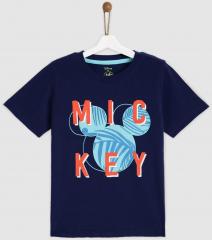 Yk Disney Navy Blue Printed Round Neck T shirt boys