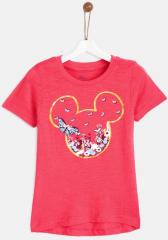 Yk Disney Pink Printed Round Neck T Shirt girls