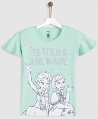 Yk Disney Sea Green Printed Round Neck T Shirt girls