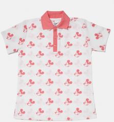 Yk Disney White Printed Polo Collar T shirt girls