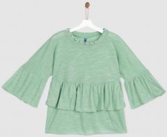 Yk Green Solid Tiered Top girls