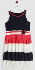 Yk Navy & Red Striped A Line Dress girls