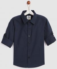 Yk Navy Blue Regular Fit Solid Casual Shirts boys