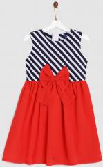 Yk Navy Blue Striped Fit and Flare Dress girls