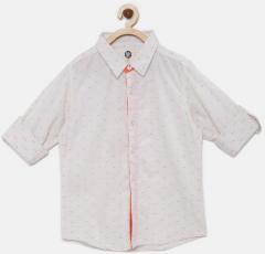 Yk Off White & Orange Regular Fit Self Design Casual Shirt boys
