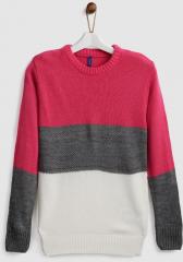 Yk Pink & Charcoal Grey Colourblocked Pullover Sweater girls