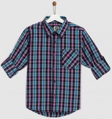 Yk Pink Regular Fit Checked Casual Shirts boys