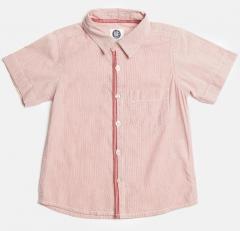 Yk Red & White Regular Fit Striped Casual Shirt boys