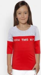 Yk Red Printed Round Neck T Shirt girls