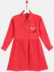 Yk Red Solid Shirt Dress girls