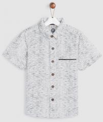 Yk White & Black Regular Fit Printed Casual Shirt boys