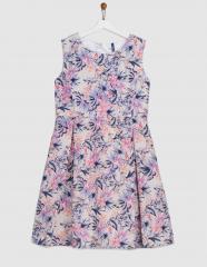 Yk White & Blue Floral Print Fit & Flare Dress girls