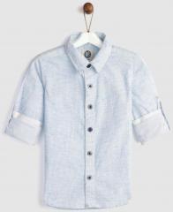 Yk White & Blue Regular Fit Printed Casual Shirt boys