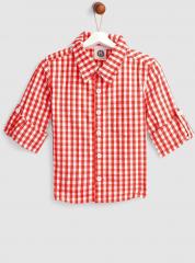 Yk White & Red Regular Fit Checked Casual Shirt boys