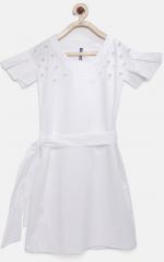 Yk White Solid A Line Dress girls