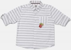 Yk White Striped Regular Fit Casual Shirt boys