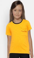 Yk Yellow Solid Round Neck T Shirt girls