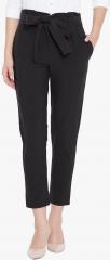 Zastraa Black Solid Comfort Straight Fit Trouser women